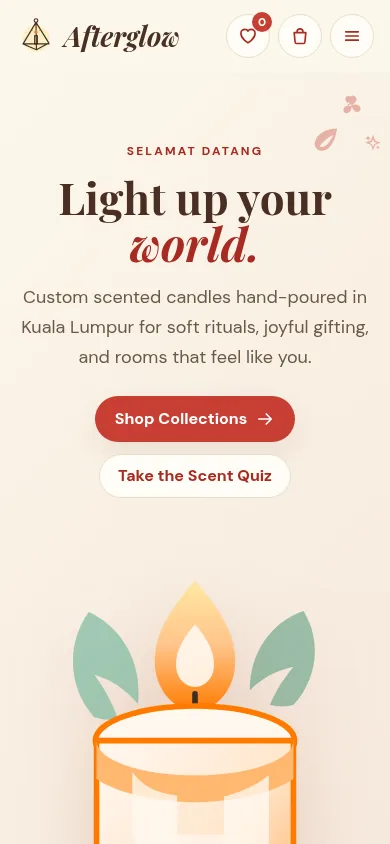 Afterglow homepage on mobile