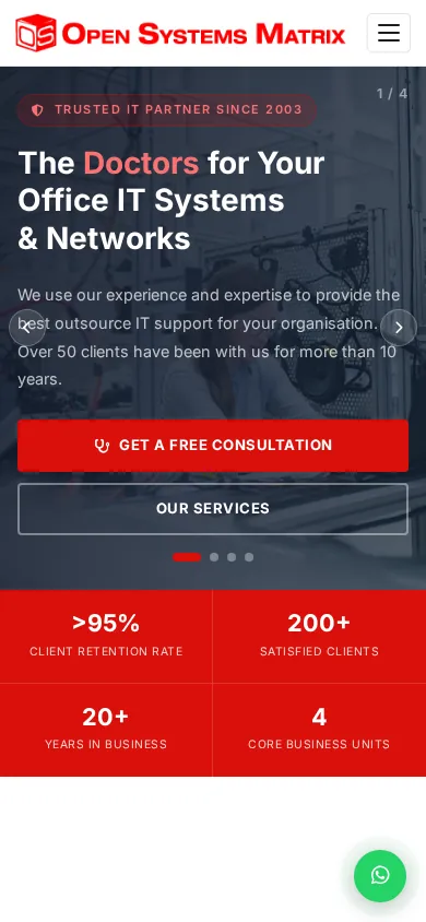 Open Systems Matrix homepage on mobile